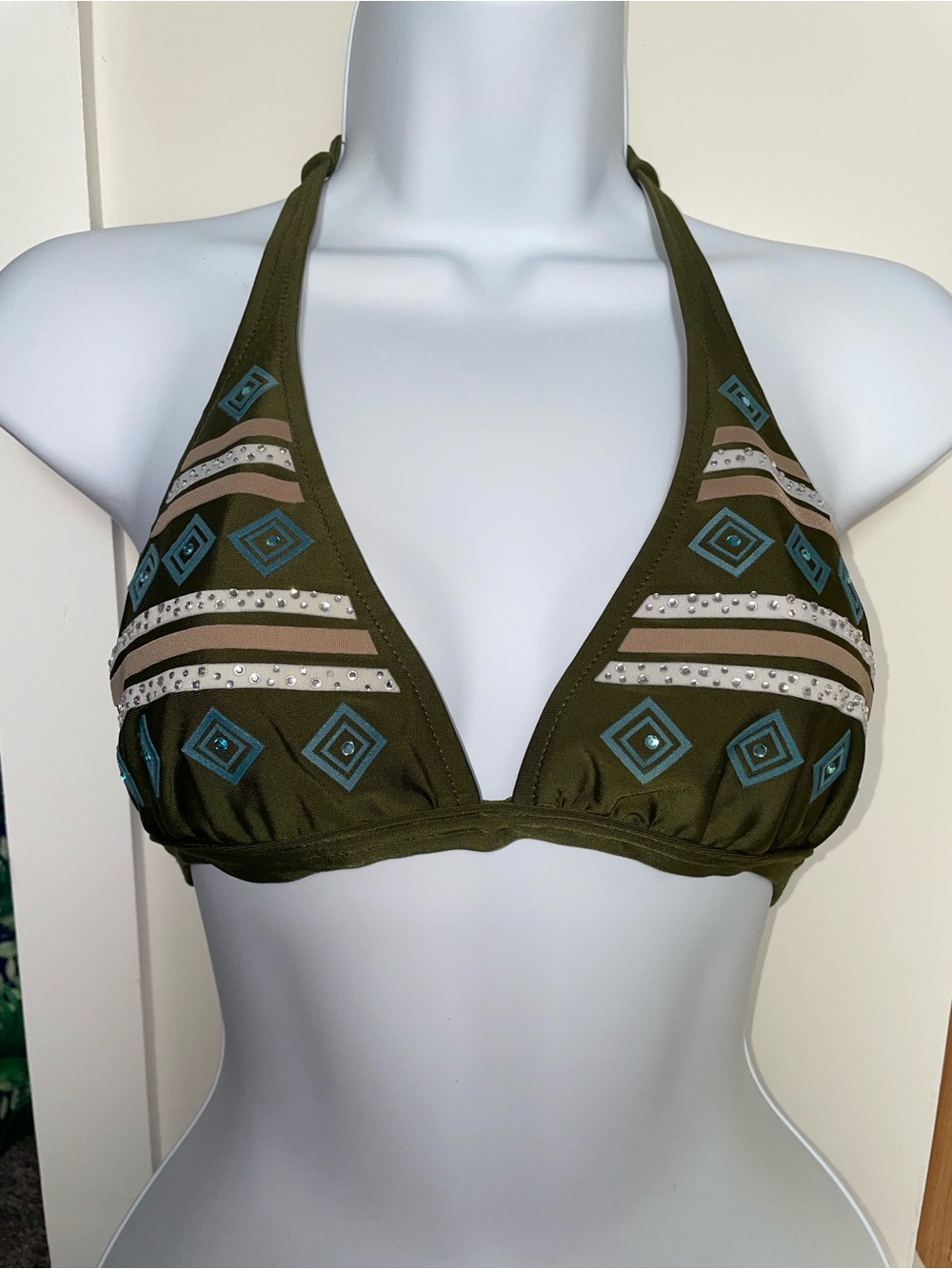 Olive Green Triangle Bikini Halter Swim Top